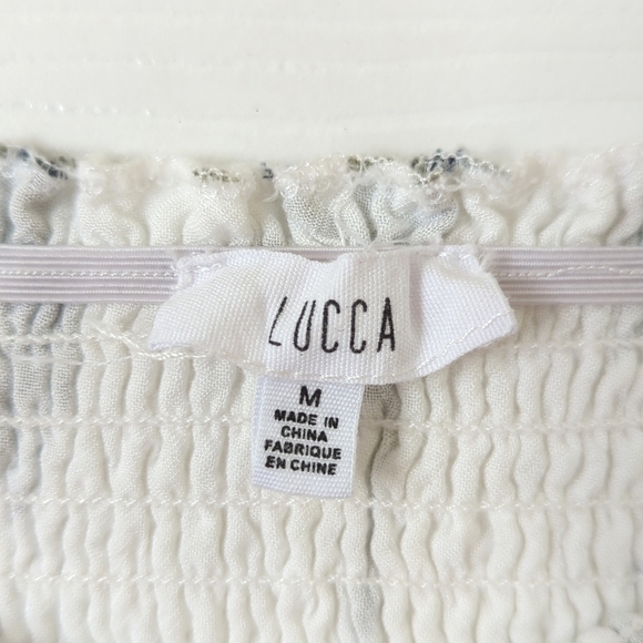 Lucca Boho Chic Floral Smocked Off Shoulder Long Bell Sleeve Flared Top White M - Picture 5 of 12